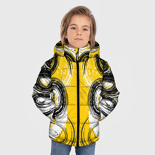 Зимняя куртка для мальчика Абстрактный развод краской по холсту / 3D-Светло-серый – фото 3