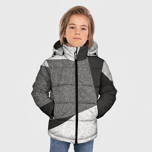 Зимняя куртка для мальчика Белые и серые полосы на поверхности с блёстками / 3D-Красный – фото 3