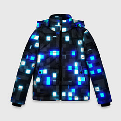 Куртка зимняя для мальчика Неоновые светящиеся квадраты, цвет: 3D-черный