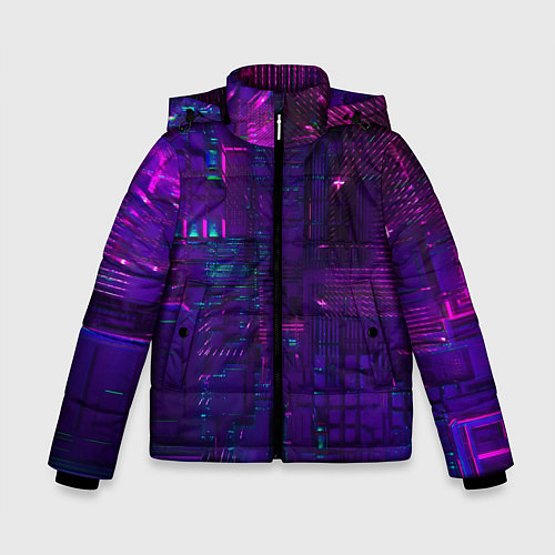 Зимняя куртка для мальчика Матричная вселенная неон / 3D-Черный – фото 1
