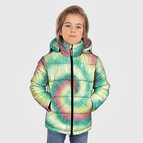 Зимняя куртка для мальчика Зеленый с желтым тай дай / 3D-Красный – фото 3