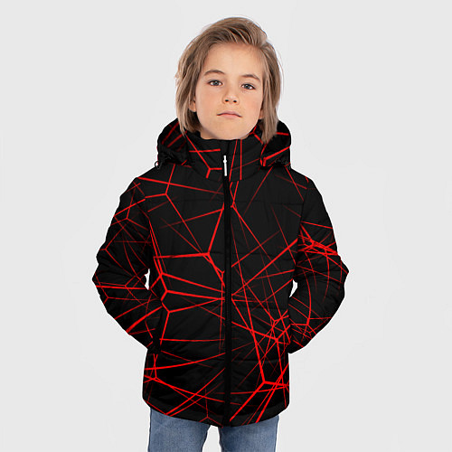 Зимняя куртка для мальчика Красные линии на черном фоне / 3D-Красный – фото 3