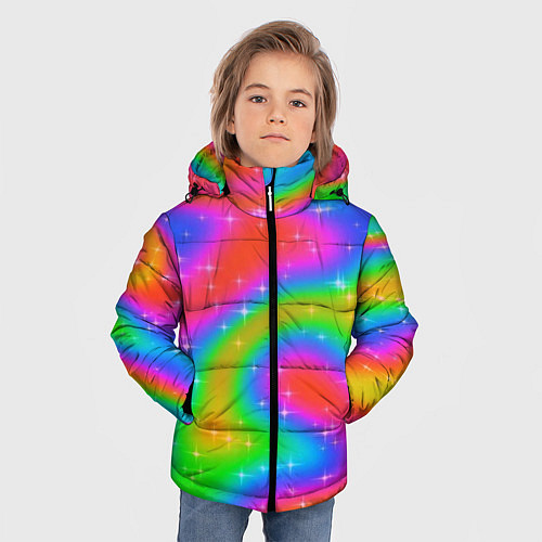 Зимняя куртка для мальчика Световые блики на радужном фоне / 3D-Красный – фото 3