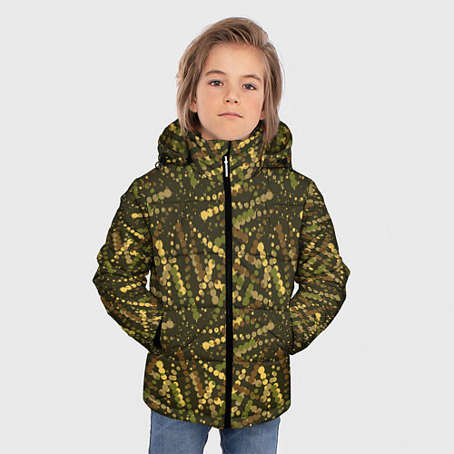 Зимняя куртка для мальчика Милитари горошек разноцветный / 3D-Светло-серый – фото 3
