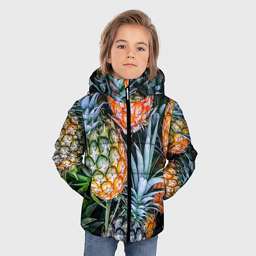 Зимняя куртка для мальчика Фон из ананасов / 3D-Светло-серый – фото 3