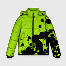 Куртка зимняя для мальчика Чёрные кляксы на зелёном фоне, цвет: 3D-черный