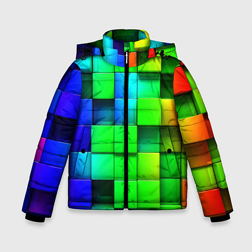 Зимняя куртка для мальчика Цветные неоновые кубы / 3D-Черный – фото 1