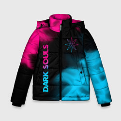 Куртка зимняя для мальчика Dark Souls - neon gradient: надпись, символ, цвет: 3D-черный
