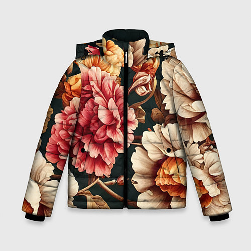 Зимняя куртка для мальчика Цветы в стиле рококо / 3D-Черный – фото 1