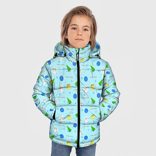 Зимняя куртка для мальчика Новогодний геометрический арт лайн принт с кролико / 3D-Светло-серый – фото 3