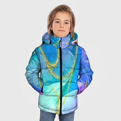Куртка зимняя для мальчика Абстракция в разных оттенках синего с золотыми нит, цвет: 3D-черный — фото 2
