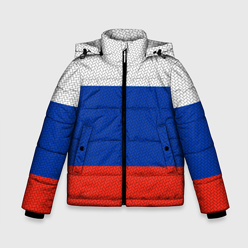 Зимняя куртка для мальчика Триколор - флаг России плетёный / 3D-Черный – фото 1