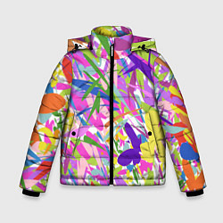 Куртка зимняя для мальчика Сочные краски лета и бабочки, цвет: 3D-черный
