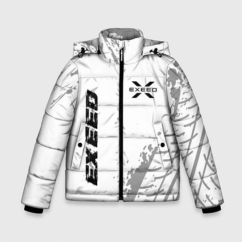 Зимняя куртка для мальчика Exeed speed на светлом фоне со следами шин: надпис / 3D-Черный – фото 1