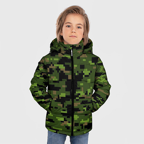 Зимняя куртка для мальчика Камуфляж лесной пиксель / 3D-Светло-серый – фото 3