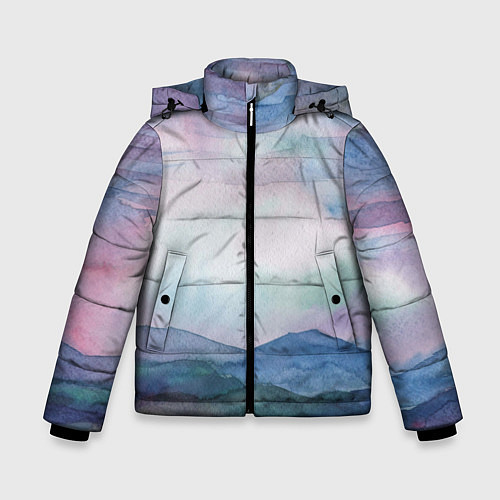 Зимняя куртка для мальчика Горный пейзаж акварель / 3D-Черный – фото 1