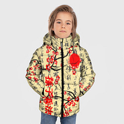 Куртка зимняя для мальчика Иероглифы и сакура, цвет: 3D-черный — фото 2