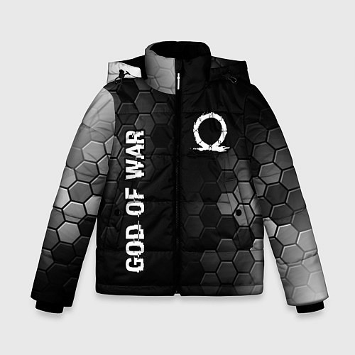 Зимняя куртка для мальчика God of War glitch на темном фоне: надпись, символ / 3D-Черный – фото 1
