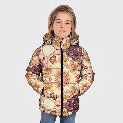 Зимняя куртка для мальчика Цветы абстрактные розы / 3D-Светло-серый – фото 3