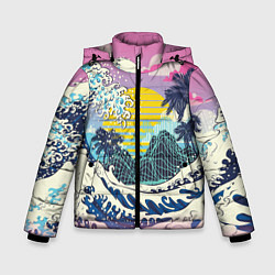 Куртка зимняя для мальчика Штормовые океанские волны и пальмы, цвет: 3D-светло-серый