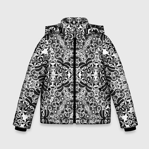 Зимняя куртка для мальчика Черно-белый ажурный кружевной узор / 3D-Черный – фото 1