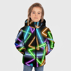 Куртка зимняя для мальчика Неоновые треугольники - текстура, цвет: 3D-черный — фото 2
