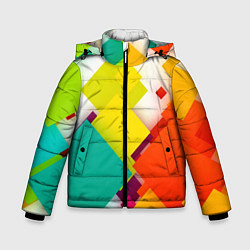 Куртка зимняя для мальчика Цветные геометрические квадраты, цвет: 3D-красный