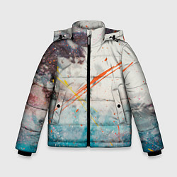 Куртка зимняя для мальчика Абстрактные мазки красок на тенях и тумане, цвет: 3D-красный