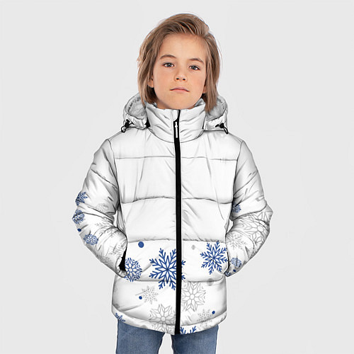 Зимняя куртка для мальчика Новогодние Снежинки - Белый / 3D-Светло-серый – фото 3