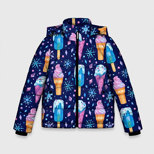 Зимняя куртка для мальчика Новогоднее мороженое / 3D-Черный – фото 1