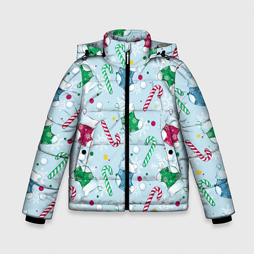 Зимняя куртка для мальчика Новогодний паттерн / 3D-Светло-серый – фото 1