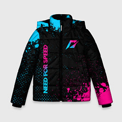 Куртка зимняя для мальчика Need for Speed - neon gradient: надпись, символ, цвет: 3D-черный