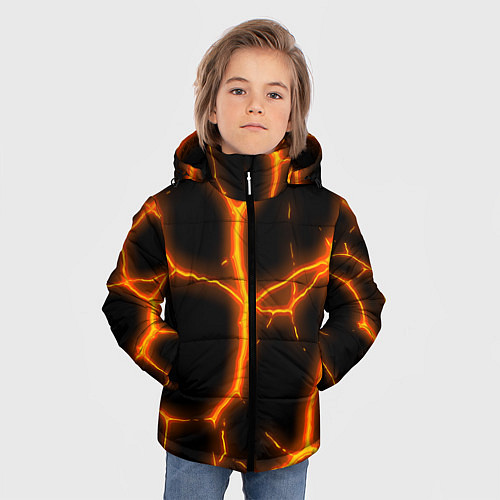 Зимняя куртка для мальчика Оранжевые неоновые трещины / 3D-Красный – фото 3
