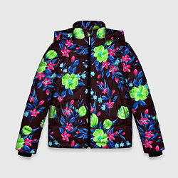 Куртка зимняя для мальчика Неоновые цветы - паттерн, цвет: 3D-светло-серый