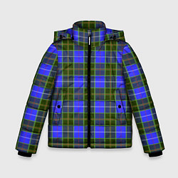 Куртка зимняя для мальчика Ткань Шотландка сине-зелёная, цвет: 3D-светло-серый