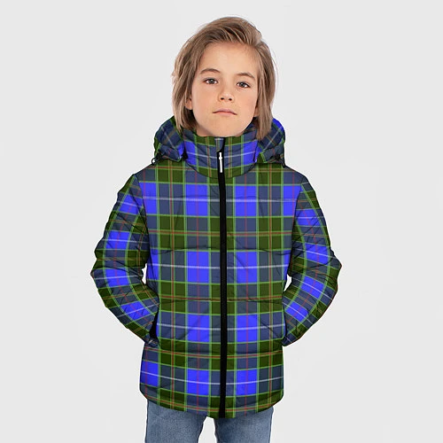 Зимняя куртка для мальчика Ткань Шотландка сине-зелёная / 3D-Светло-серый – фото 3