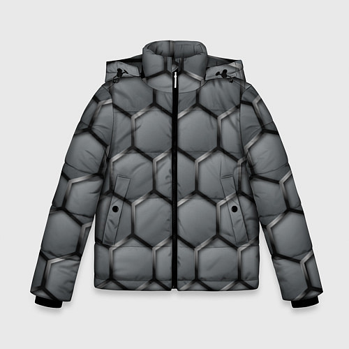 Зимняя куртка для мальчика Стальные шестигранники на сером фоне / 3D-Светло-серый – фото 1