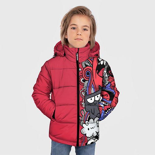 Зимняя куртка для мальчика Графитти монстрики / 3D-Красный – фото 3