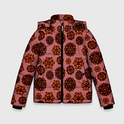 Куртка зимняя для мальчика Мандалы на сливовом фоне, цвет: 3D-черный