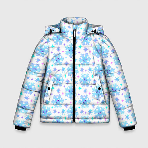Зимняя куртка для мальчика Снежинки с цветными звездами на белом фоне / 3D-Черный – фото 1