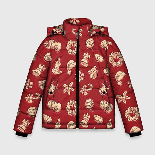 Зимняя куртка для мальчика Новогоднее настроение: красно-молочный / 3D-Черный – фото 1