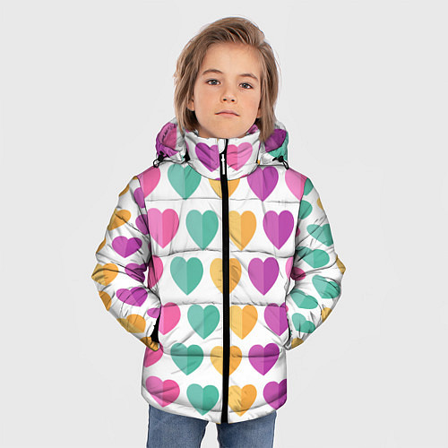 Зимняя куртка для мальчика Яркие сердечки / 3D-Светло-серый – фото 3