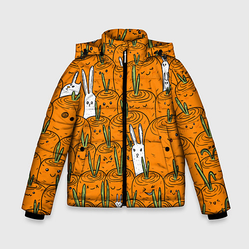 Зимняя куртка для мальчика Милые кролики в морковном поле / 3D-Черный – фото 1