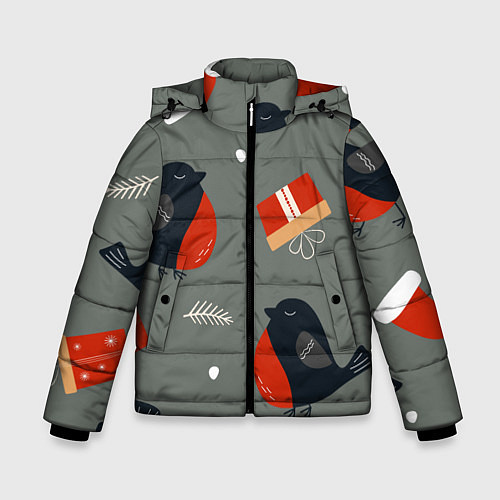 Зимняя куртка для мальчика Новогодние снегири / 3D-Черный – фото 1