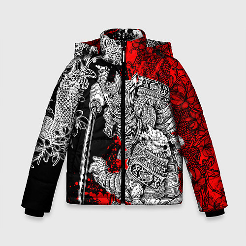 Зимняя куртка для мальчика Самурай и драконы / 3D-Черный – фото 1