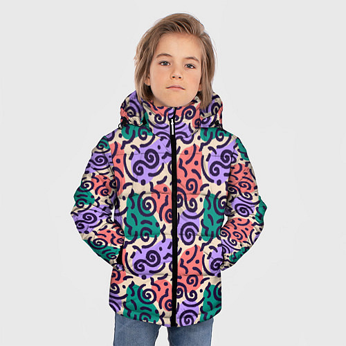 Зимняя куртка для мальчика Полосы и фигуры гранж / 3D-Красный – фото 3