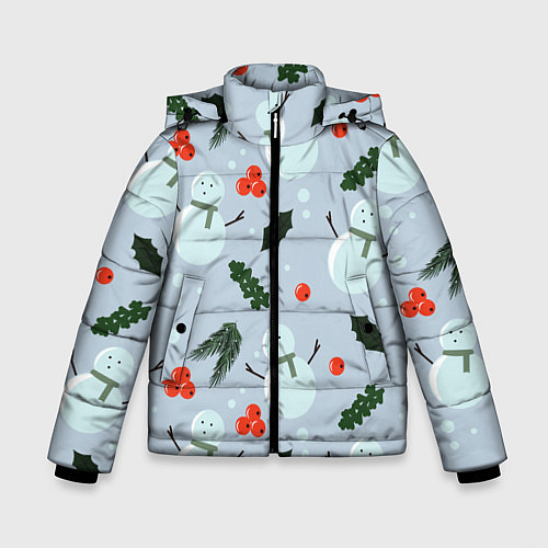 Зимняя куртка для мальчика Снеговики и ягодки / 3D-Черный – фото 1
