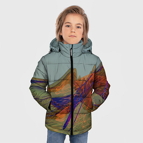 Зимняя куртка для мальчика Волнообразные разноцветные музыкальные линии / 3D-Красный – фото 3