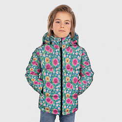 Куртка зимняя для мальчика Весенний цветочный паттерн, цвет: 3D-светло-серый — фото 2