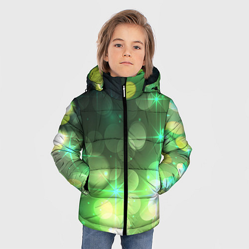 Зимняя куртка для мальчика Неоновый зеленый блеск и черный фон / 3D-Светло-серый – фото 3